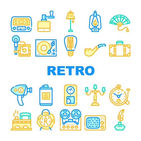 Retro Stuff Geräte Sammlung Symbole Set Vektor — Stockvektor