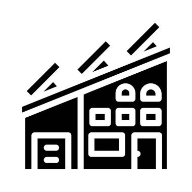 ev çatısı ve güneş panelleri glyph ikon vektör illüstrasyonu