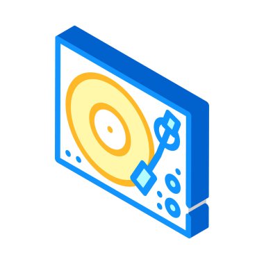 müzik turntable izometrik ikon vektör illüstrasyon rengi
