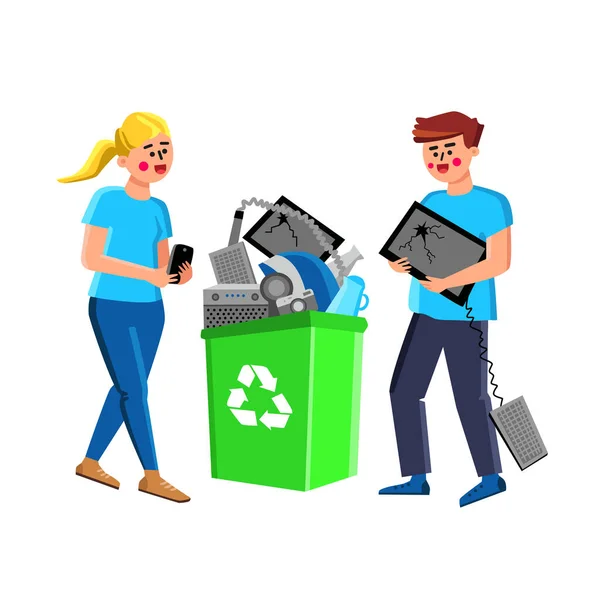 Electronic Waste People Throw Out In Basket Vector — Stock Vector