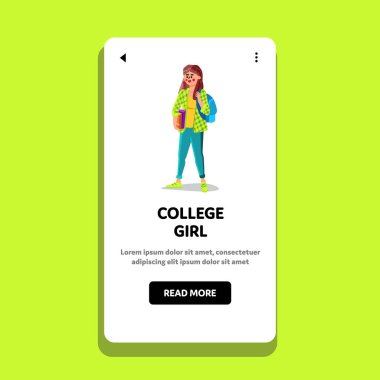 Kolejli Kız Kitap ve Sırt Çantası Vektörü