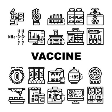 Aşı Üretim Koleksiyonu Simgeleri Vektör Düz Ayarla