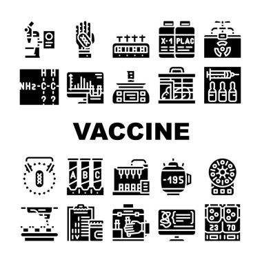 Aşı Üretim Koleksiyonu Simgeleri Vektör Düz Ayarla