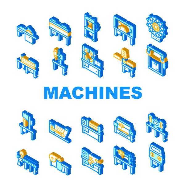 Conjunto de iconos de colección de máquinas industriales Vector plano — Archivo Imágenes Vectoriales