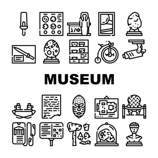 Museo exhibe y excursión iconos conjunto de vectores — Vector de stock