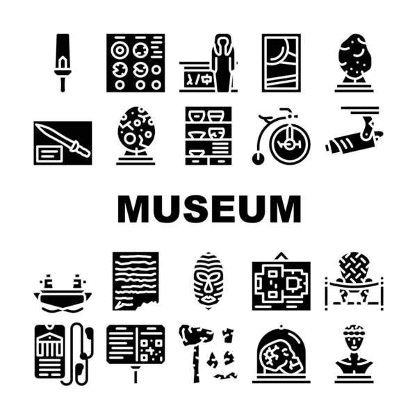 Museo exhibe y excursión iconos conjunto de vectores — Vector de stock