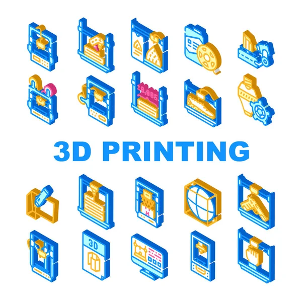 3D nyomtatóberendezések gyűjteménye ikonkészlet vektor — Stock Vector