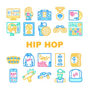 Hip Hop ve Rap Müzik Koleksiyonu Simgeleri Vektörü Ayarla