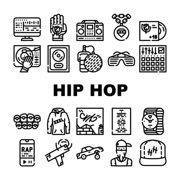 Hip Hop und Rap Musik Sammlung Ikonen Set Vector — Stockvektor