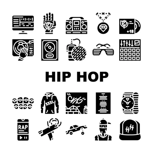Hip Hop und Rap Musik Sammlung Ikonen Set Vector — Stockvektor
