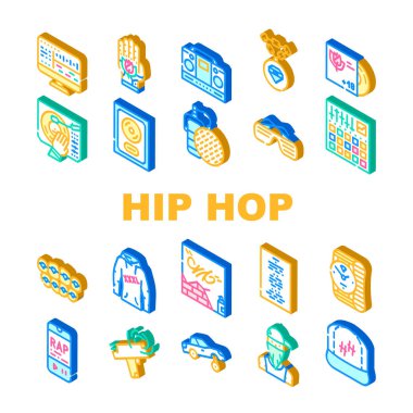 Hip Hop ve Rap Müzik Koleksiyonu Simgeleri Vektörü Ayarla
