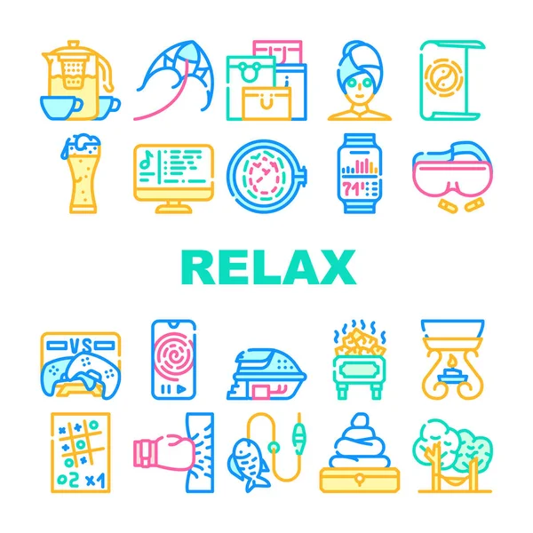 Relax Therapy Time Collection Icônes Set vecteur — Image vectorielle