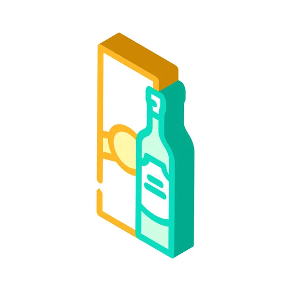 Alkoholische Getränkeflasche und Verpackung isometrisches Symbol Vektor Illustration — Stockvektor