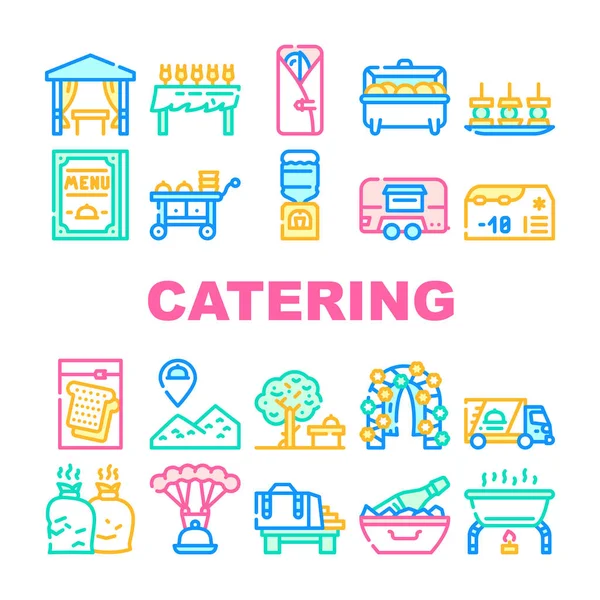 Catering Food Service Collection Ikony Set Vector — Stockový vektor