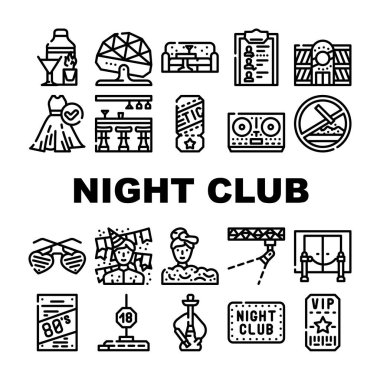 Gece Kulübü Dans Partisi Koleksiyon Simgeleri Vektörü Ayarladı