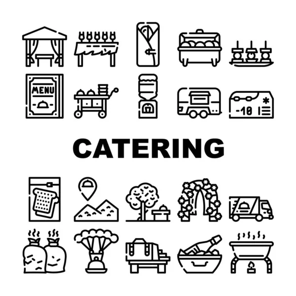 Catering Food Service Collection Iconos Set Vector — Vector de stock