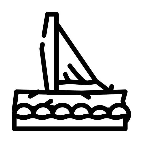 Tratwa łódź linia ikona wektor ilustracja płaska — Wektor stockowy