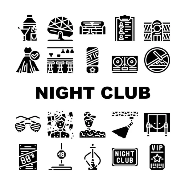 Vector de conjunto de iconos de colección de fiesta de baile de club nocturno — Vector de stock