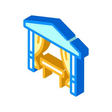 izometrik ikon vektör illüstrasyonunu yemek için tablosu olan çadır