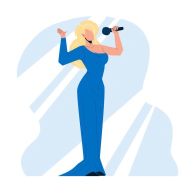 Kadın Şarkıcı Mikrofon Vektöründe Şarkı Söylüyor