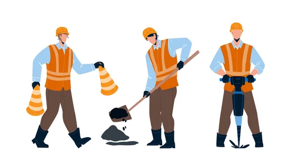 道路労働者の道路インフラベクトルのイラストを修復 — ストックベクタ