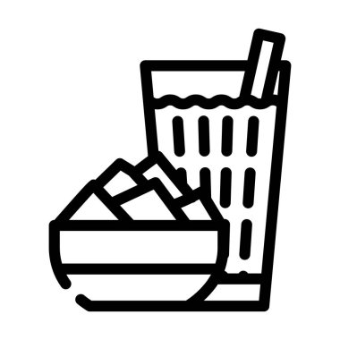 Dilimler mango aperatifi ve bardak çizgisi vektör ilüstrasyonunu içer