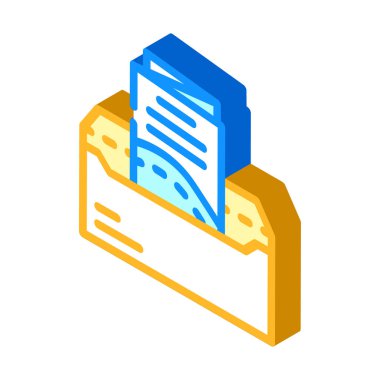 E- posta izometrik simge vektör illüstrasyonuna göre zarfta broşür göndermek