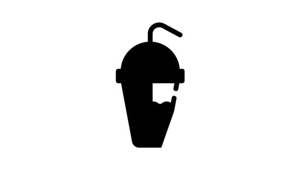 Bebida cóctel taza negro icono de animación — Vídeos de Stock