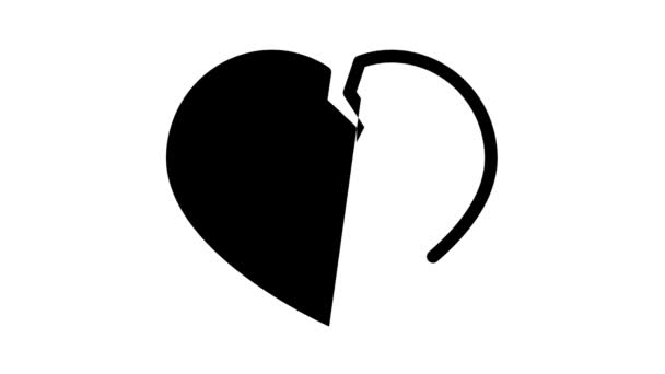 Gebroken hart zwart pictogram animatie — Stockvideo