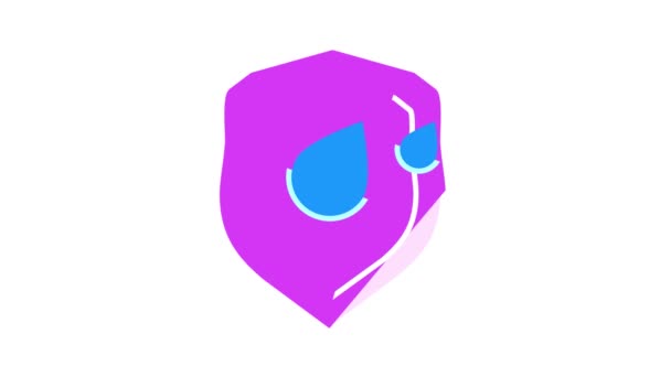 Water drop on shield color icon animation — Stock Video
