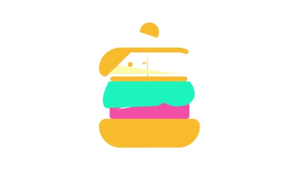 Hamburger with vegan cutlet color icon animation — Αρχείο Βίντεο