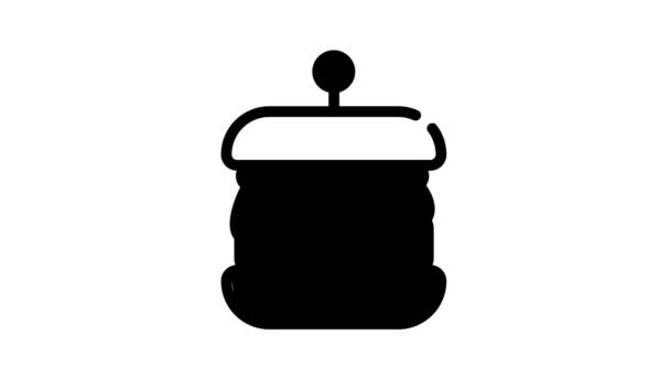 Hamburguesa con croqueta vegana animación icono negro — Vídeos de Stock
