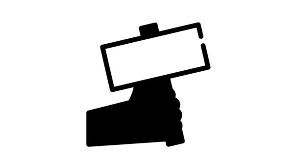Hand houden stemming naamplaatje zwart pictogram animatie — Stockvideo