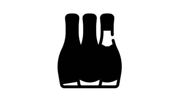 Champagne flessen zwart pictogram animatie — Stockvideo