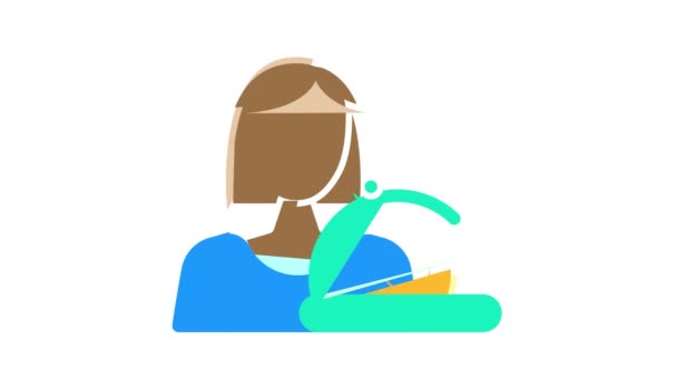 Mujer trabajo color icono animación — Vídeo de stock