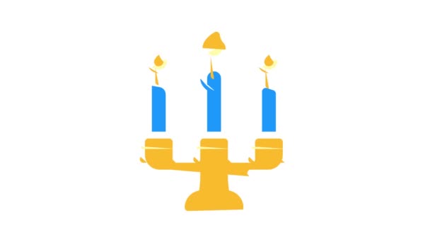 Burning candles on candlestick color icon animation — Stock Video