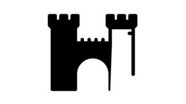 Kale kuleleri arasındaki köprü siyah simge canlandırması