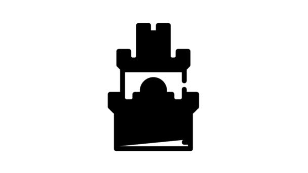 Torn byggnad av vintage slott svart ikon animation — Stockvideo
