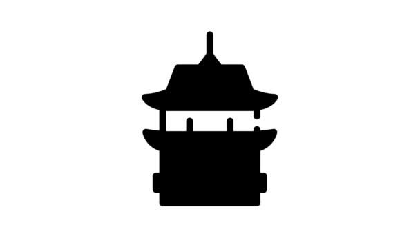 Animasi ikon hitam bangunan donjon asian — Stok Video