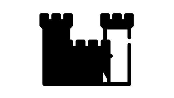 Animasi ikon hitam bangunan benteng abad pertengahan — Stok Video