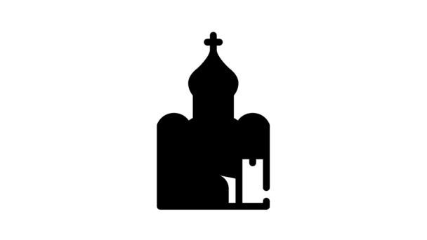 Kyrka religion bygga svart ikon animation — Stockvideo