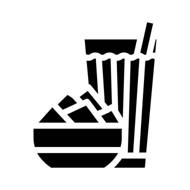 Dilimler mango aperatifi ve bardak glifleri vektör illüstrasyonunu içer