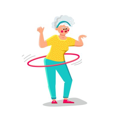 Kıdemli Kadın Hula Hoop Vektörüyle Egzersiz Yapıyor