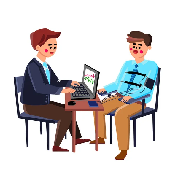 Polygraph Test Passing Young Man In Office Vector — Stock Vector