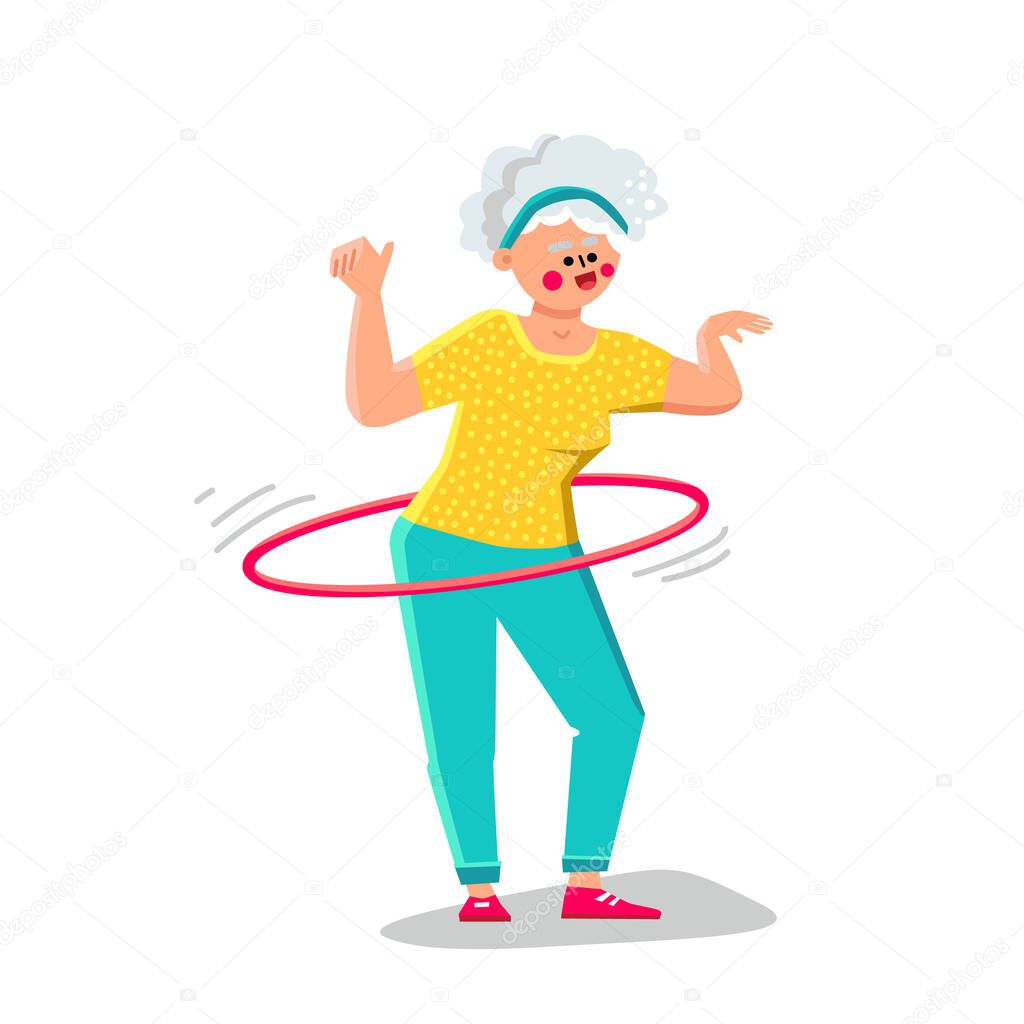 Senior Woman Exercising With Hula Hoop Vector