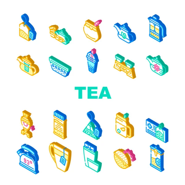 Чай Здоровий Напій Колекція Піктограм Вектор Церемонія Стіл Посуд Пиття — стоковий вектор