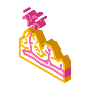 Volkanlar vadisi izometrik ikon vektörü. Volkan vadisi işaretleri. izole edilmiş sembol çizimi