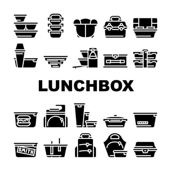 Lunchbox Naczynia Kolekcja Ikony Zestaw Wektor Plecak Dla Kobiet Lunchbox — Wektor stockowy