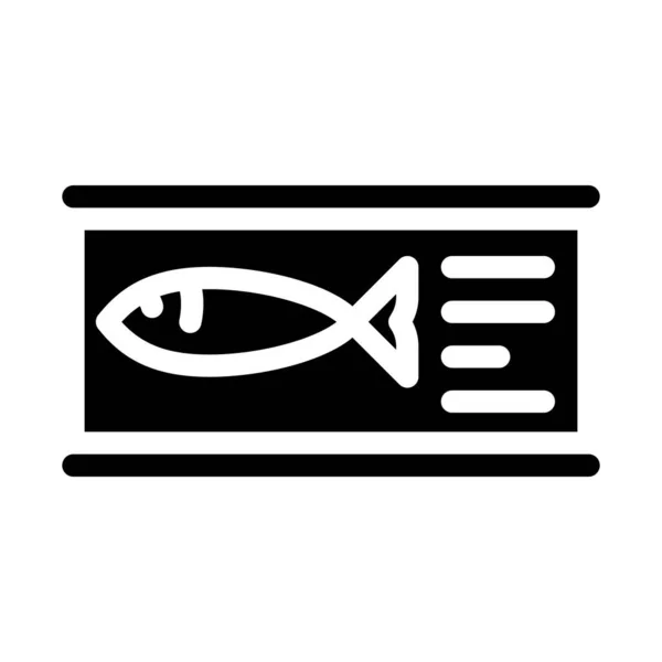 魚缶詰食品グリフアイコンベクトル 魚の缶詰の看板 隔離された輪郭シンボルブラックイラスト — ストックベクタ