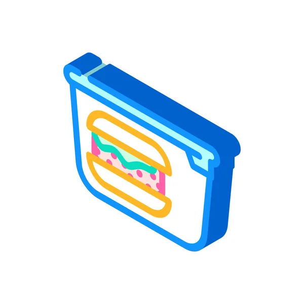 Izometrický Vektor Izometrické Ikony Hamburgeru Hamburger Krabicí Oběda Izolovaný Symbol — Stockový vektor